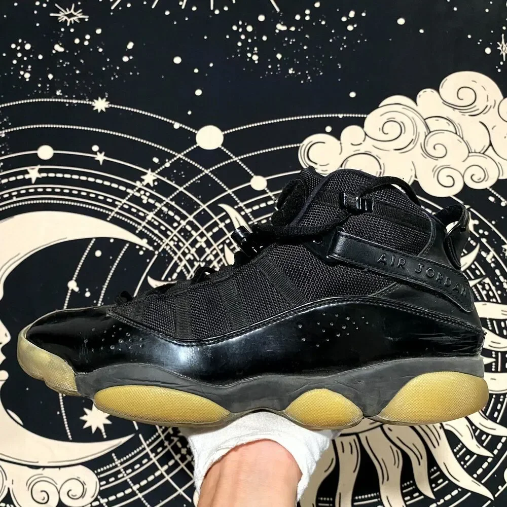 Air Jordan 6 Rings 322992-011 Athletic Sneaker Mens 12 Black Leather Basketball